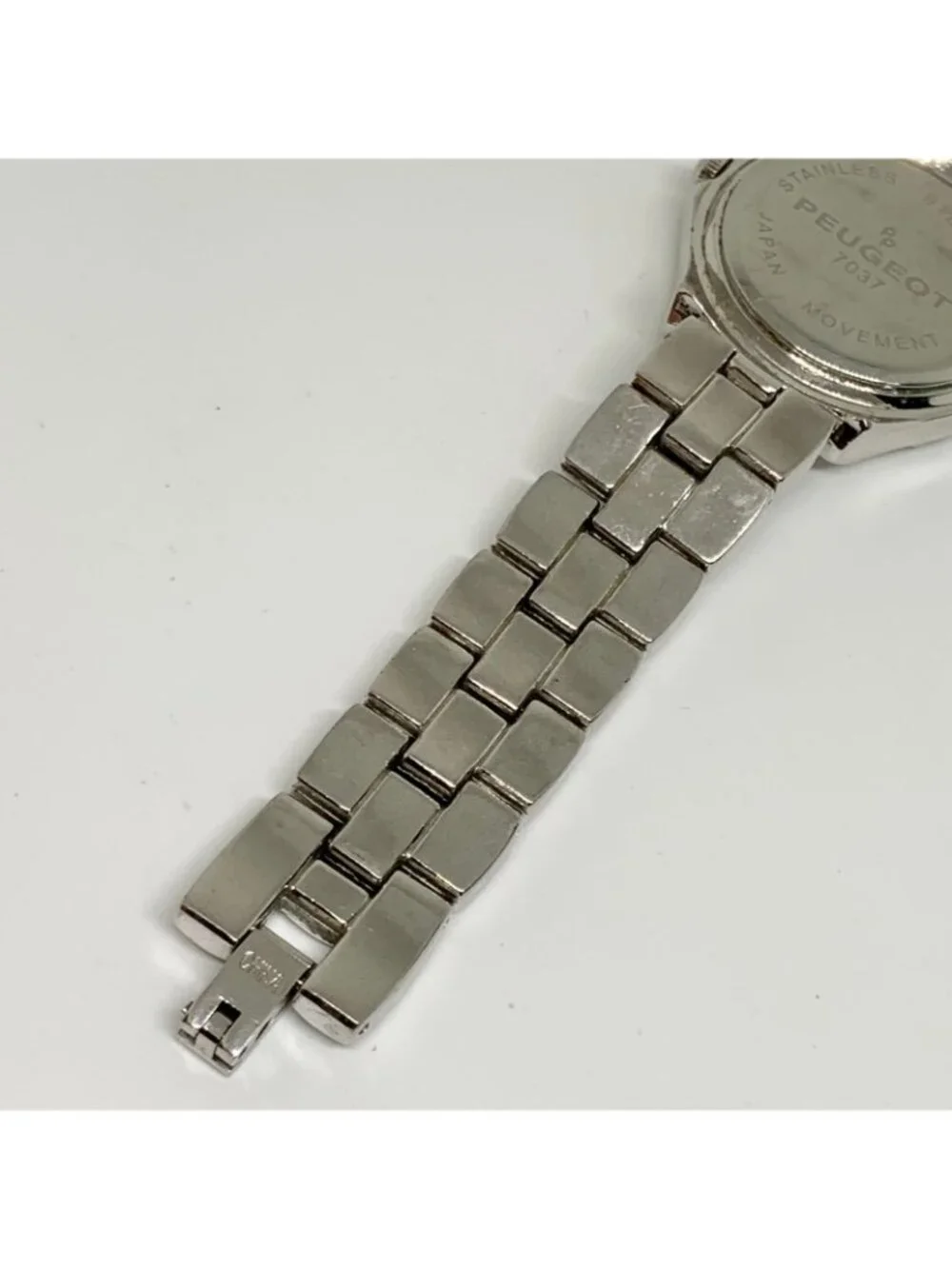 Peugeot women’s silver tone watch 31mm mop dial rhinestones quartz 7” running